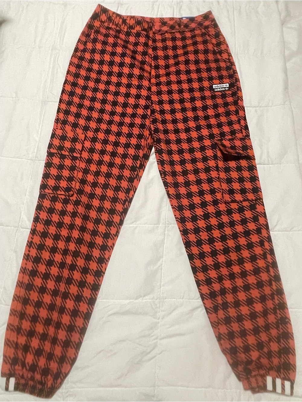 adidas Red and Black Houndstooth Cargo Track Pants